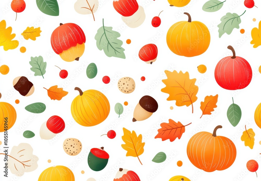 Seamless autumn pattern featuring pumpkins, leaves, and acorns Seamless autumn pattern featuring pumpkins, leaves, and acorns