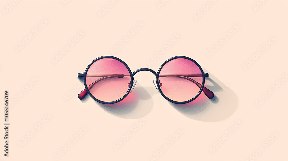 Round pink tinted sunglasses on a pink background.