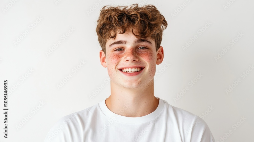 Happy Young Boy with Freckles Smiling Brightly Happy Young Boy with Freckles Smiling Brightly