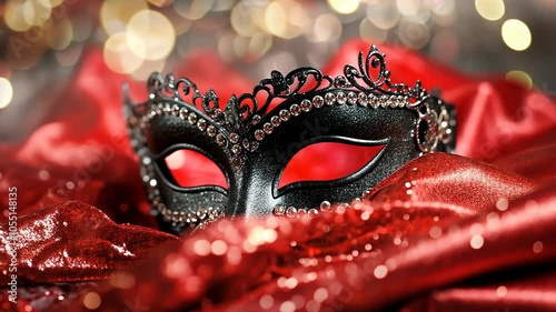 Venetian carnival mask: intricate design adorned with feathers, jewels, embodying mystery, elegance, tradition, hallmark of Italian masquerades reflecting festive spirit of Venice.