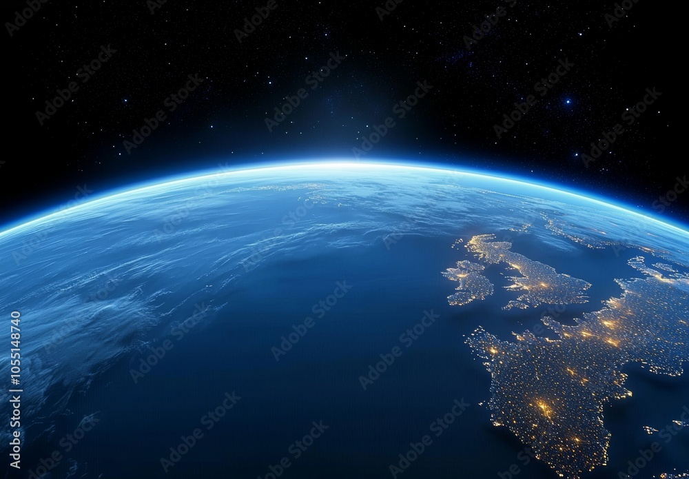 Obraz premium View of Earth from Space Highlighting Europe with Glowing City Lights at Night