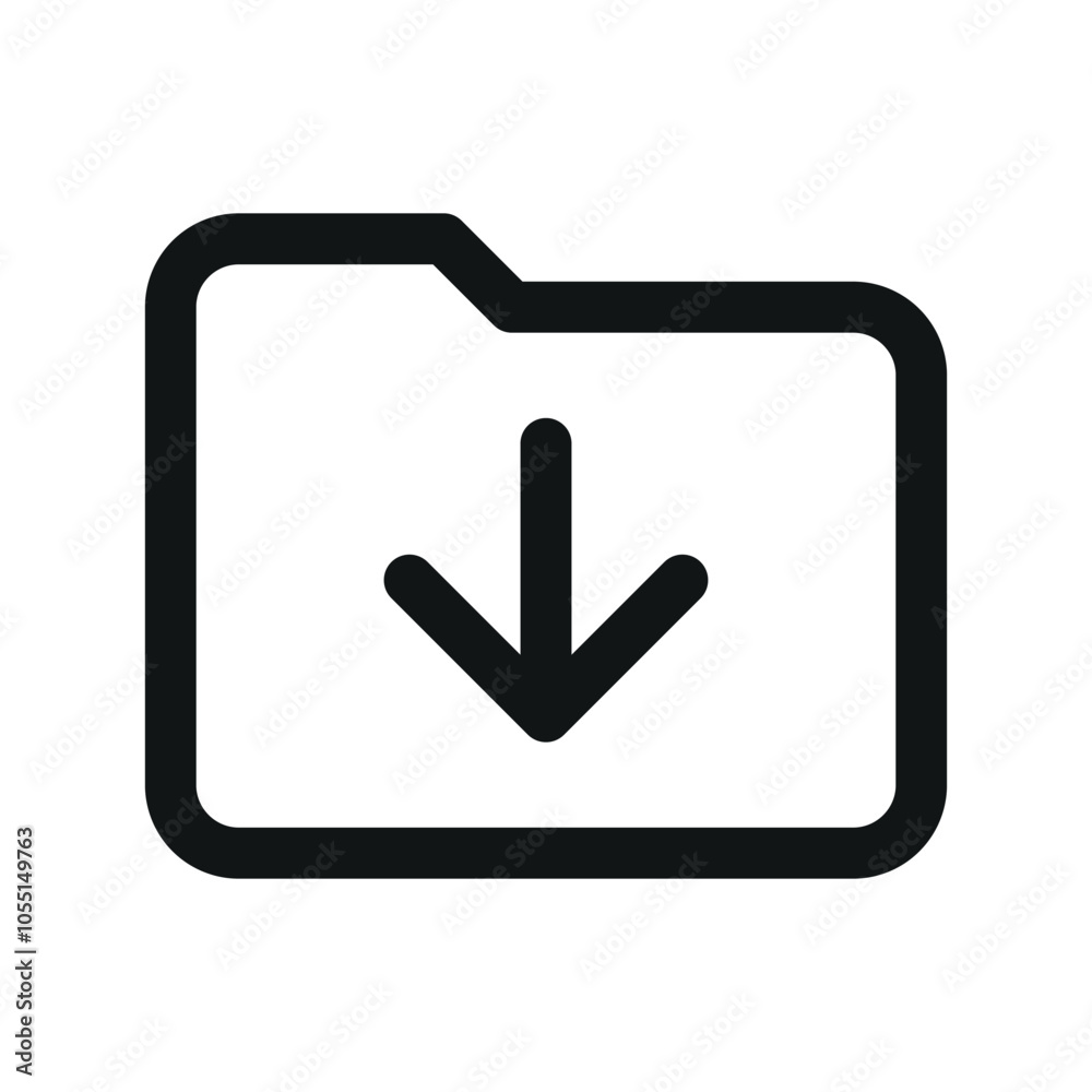 Download folder UI icon, category with arrow down simple line user interface vector symbol Download folder UI icon, category with arrow down simple line user interface vector symbol