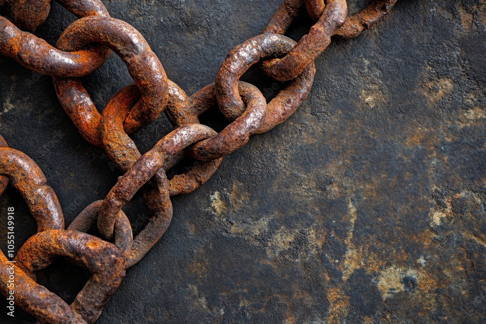 A close-up of rusty, broken chains against a dark, gritty background, symbolizing breaking free from constraints and liberation, with sharp contrasts and heavy shadows A close-up of rusty, broken chains against a dark, gritty background, symbolizing breaking free from constraints and liberation, with sharp contrasts and heavy shadows