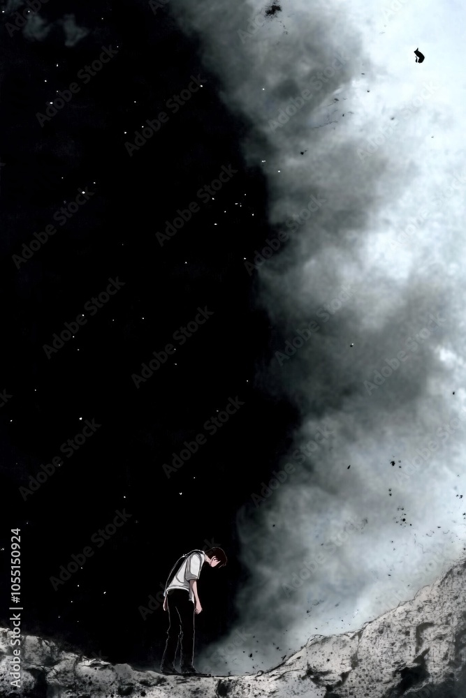 Fototapeta premium Melancholy Abyss: A Visual Poem of Despair and Isolation