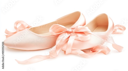 International Dance Day, Ballet shoes with a delicate ribbon on a clean white background.