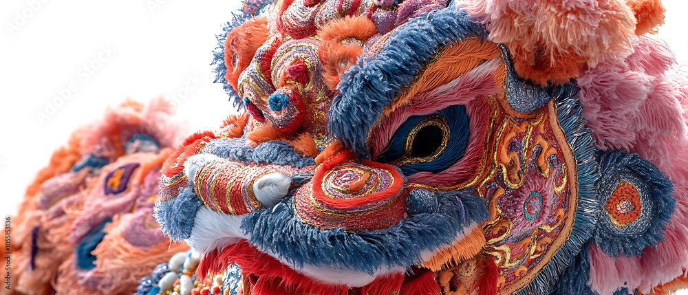 Obraz premium Intricately decorated lion head symbolizing prosperity and joy for chinese new year celebrations
