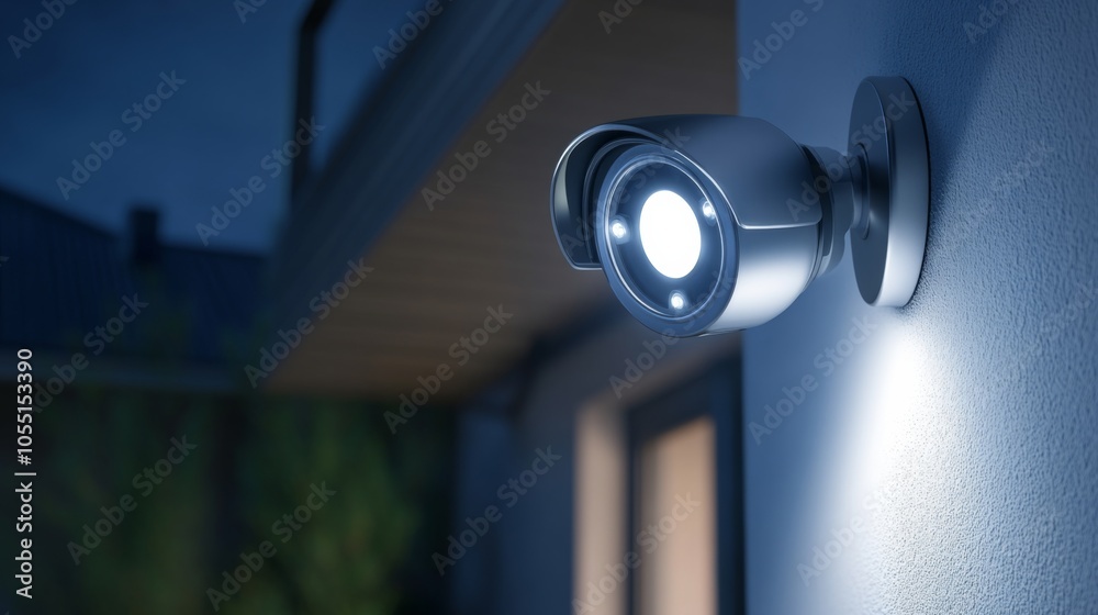 Modern Security Camera in Bright Home Setting Modern Security Camera in Bright Home Setting