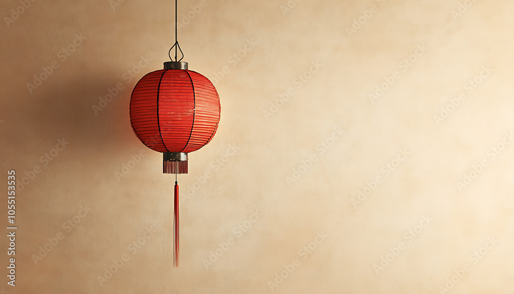 Fototapeta premium Elegant minimalist design of a single red lantern for chinese new year celebrations a symbol of good fortune and joy
