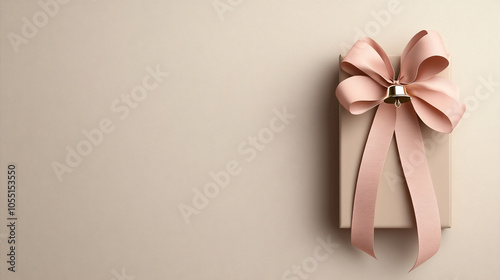 Elegant Gift Box with Pink Ribbon Bow and Golden Bell