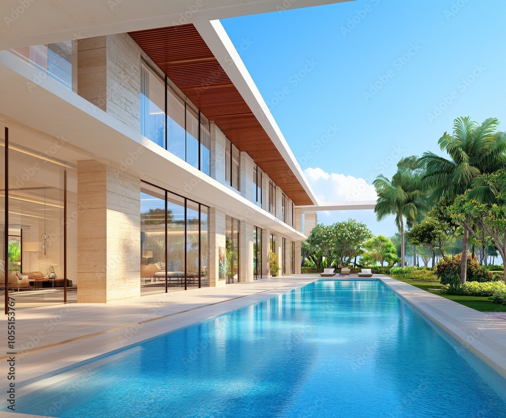 Fototapeta premium Luxury Villa with Poolside and Modern Architecture