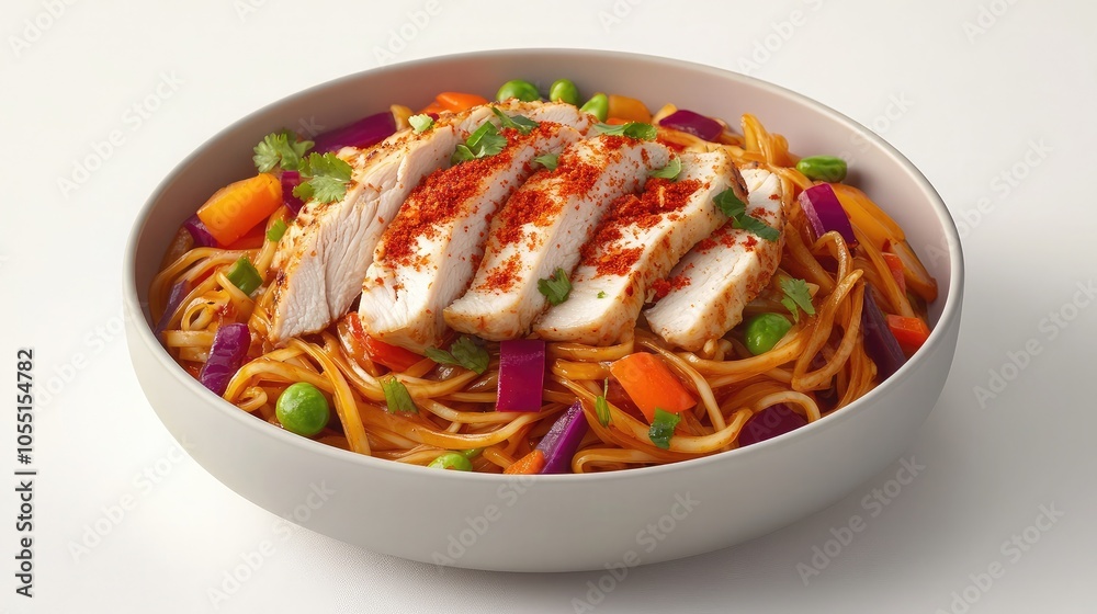 Delicious Asian Noodle Dish with Chicken and Vegetables Delicious Asian Noodle Dish with Chicken and Vegetables