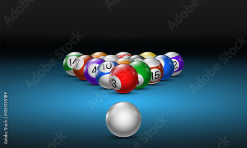 Billiard balls on table with blue cloth. Vector illustration.