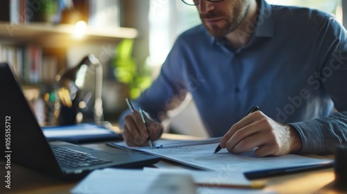 Man Working at Desk in Office