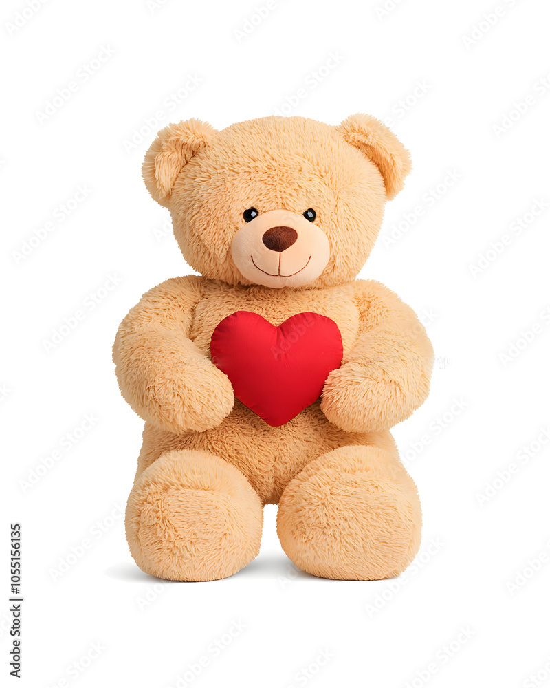 Fototapeta premium A cute teddy bear holding a red heart on a transparent background