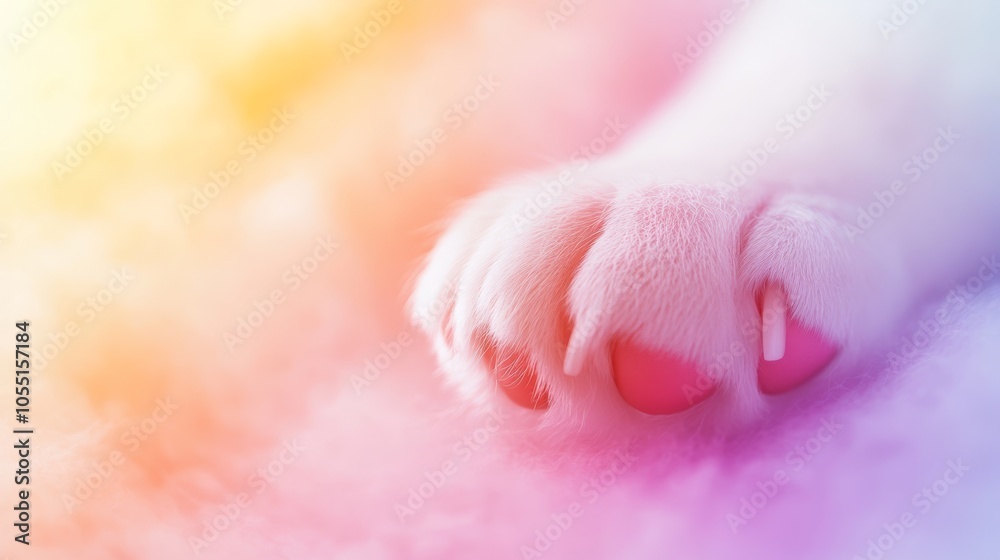 Pink Paw Prints: A soft, pink paw print with delicate claws, captured in close-up against a dreamy, pastel background. The image evokes a sense of tenderness, warmth, and pure animal love.  