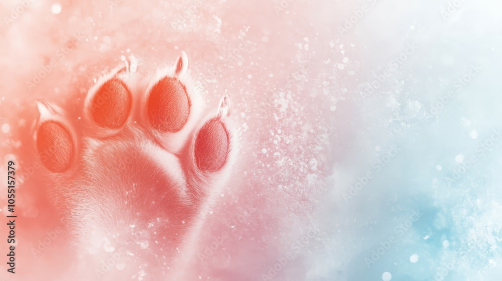 Fototapeta premium Frozen Paw Print: A close-up of a dog's paw print frozen in a block of ice, showcasing the beauty of nature and the warmth of companionship. The paw print is the focus of the image.