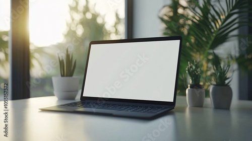 Wallpaper Mural 2410 13.A detailed close-up of a laptop with a white, empty screen, offering a clean and minimalist appearance. The laptop is centered on a white background, with the blank display creating an ideal Torontodigital.ca