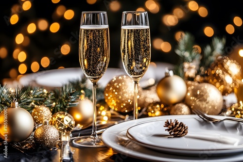 champagne glasses for a christmas dinner