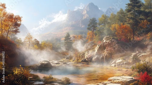 Serene Autumn Landscape with Mountains and Water