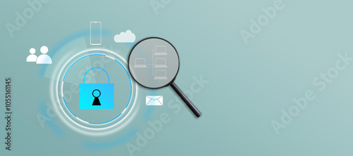 HRM or Human Resource Management, the magnifying glass focuses on the manager icon, which is one of the employee icons for recruitment leadership, human development and customer prospects concept.