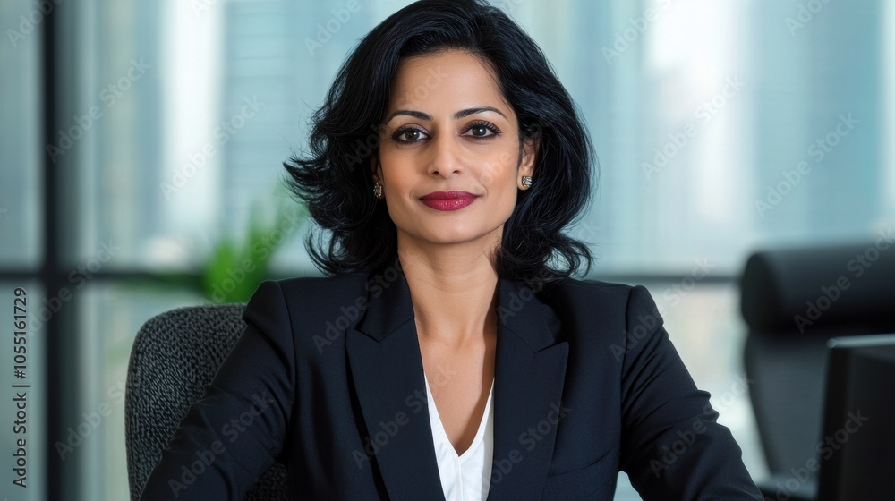 Confident Businesswoman in Modern Office Setting Confident Businesswoman in Modern Office Setting