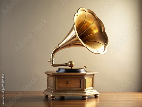 Classic phonograph turntable featuring a brass horn, perfect for nostalgic home decor. A unique gift for music lovers and collectors who appreciate timeless vintage aesthetics.