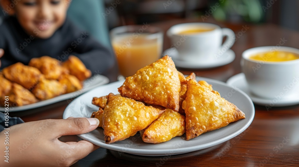 Delicious Samosas Served at a Cozy Café Table Delicious Samosas Served at a Cozy Café Table