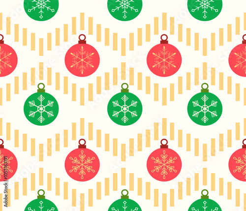 Christmas seamless pattern. Snowflakes, Christmas ball and ornaments background design for decoration on Christmas card, banner, wrapping, wallpaper, textile, fashion.