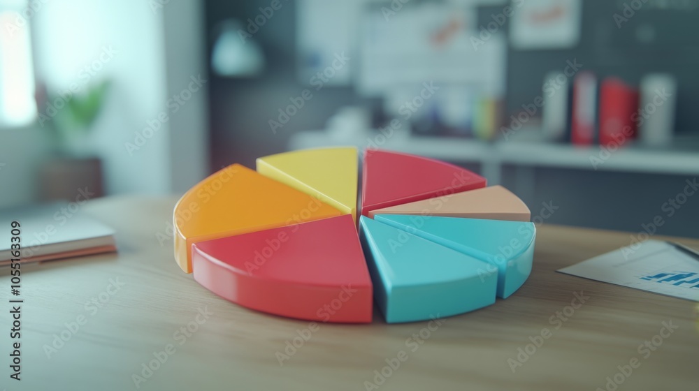 Fototapeta premium Colorful Pie Chart on Office Desk for Data Analysis