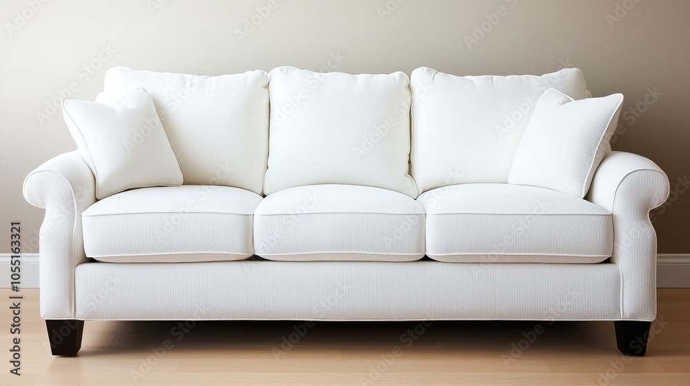 Fototapeta premium Cozy Minimalist Earth-Tone Sofa with Inviting Natural Light