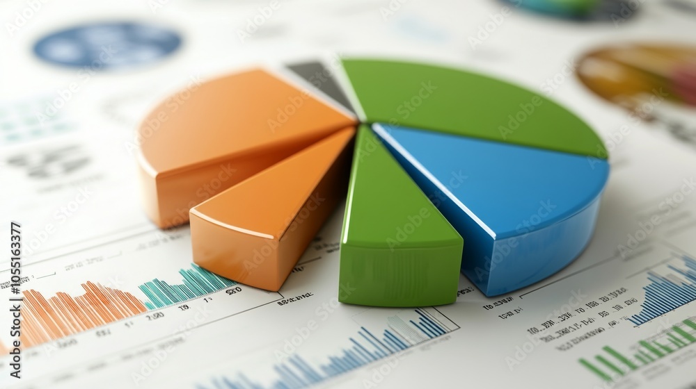 Colorful Pie Chart on Business Document Background Colorful Pie Chart on Business Document Background