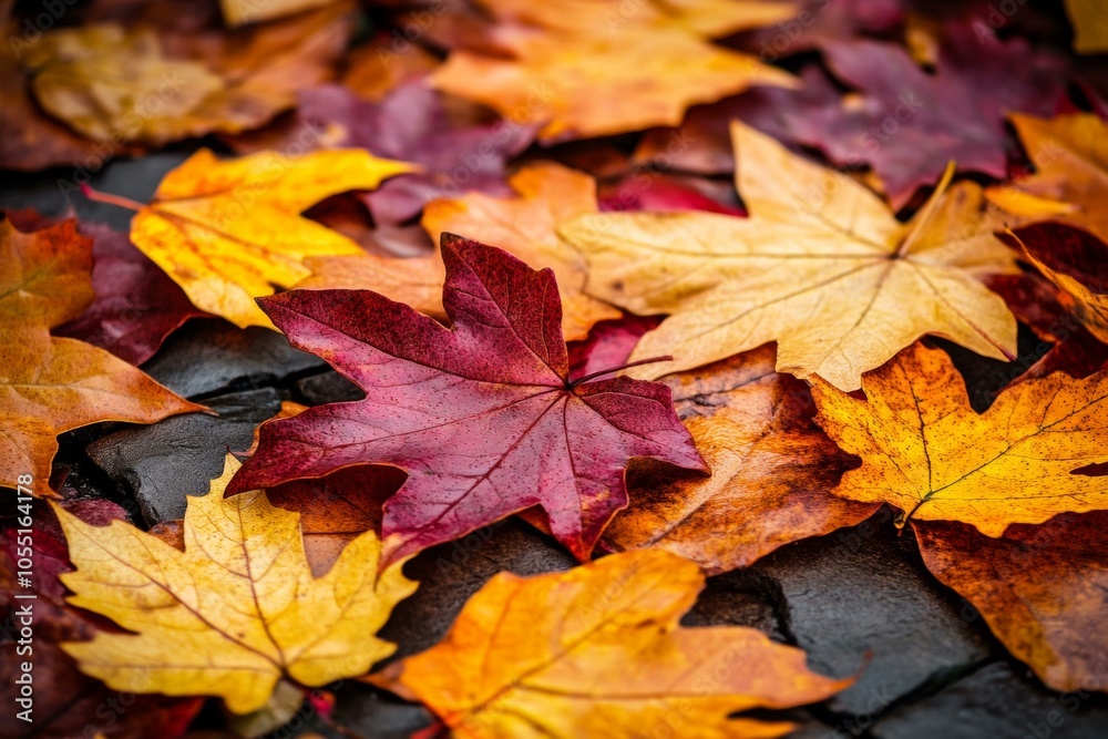 Vibrant autumn leaves in a variety of colors scattered on a forest floor. Vibrant autumn leaves in a variety of colors scattered on a forest floor.