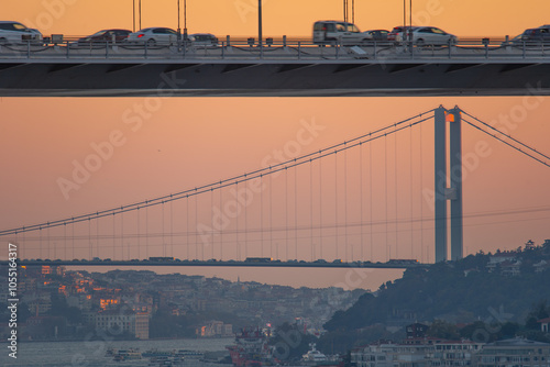 Sunset over the Bosphorus and the two bridges spanning over it