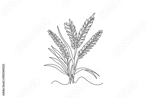 Continuous one line drawing whole healthy organic wheat grain for farming logo identity. Fresh staple food concept for clean breakfast cereal icon. Single line draw design vector graphic illustration