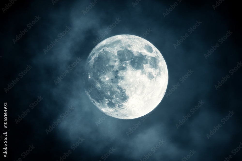 A luminous full moon glowing brightly against a clear, dark night sky with scattered stars. A luminous full moon glowing brightly against a clear, dark night sky with scattered stars.
