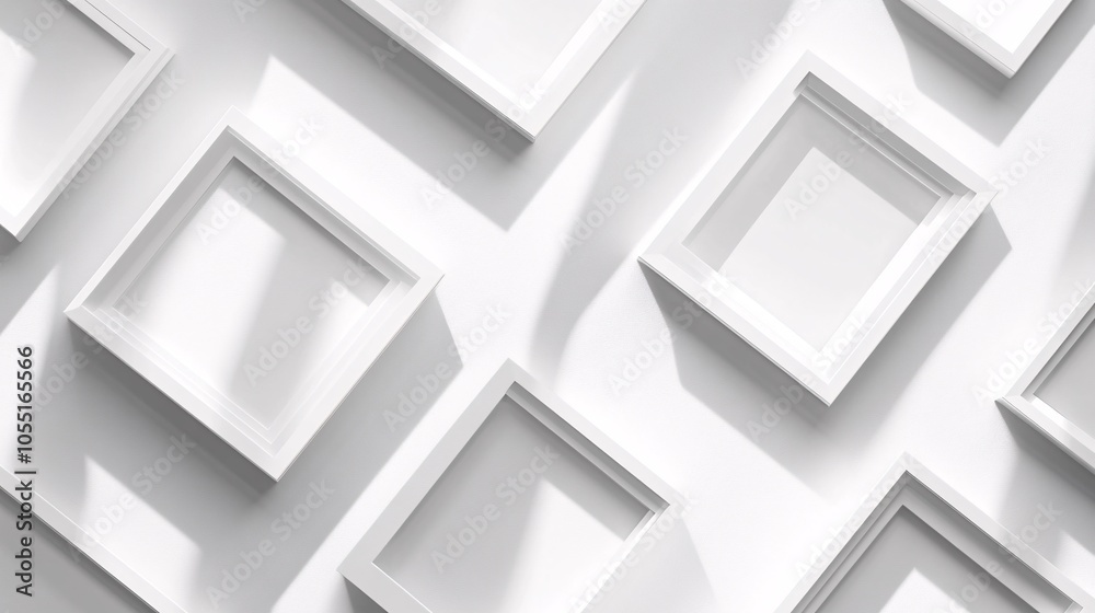 2410 2.A set of realistic photo frame mockups in white, each with different shadow placements to create a dynamic look. Some frames have gentle, diffused shadows while others have sharp, angled 2410 2.A set of realistic photo frame mockups in white, each with different shadow placements to create a dynamic look. Some frames have gentle, diffused shadows while others have sharp, angled