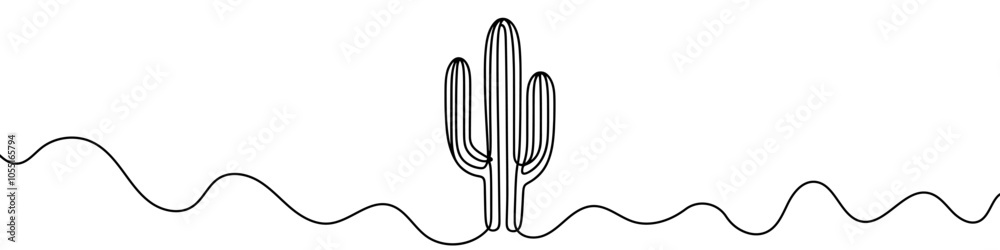 One continuous line illustration of a cactus, isolated on white background. Line art of a cactus One continuous line illustration of a cactus, isolated on white background. Line art of a cactus