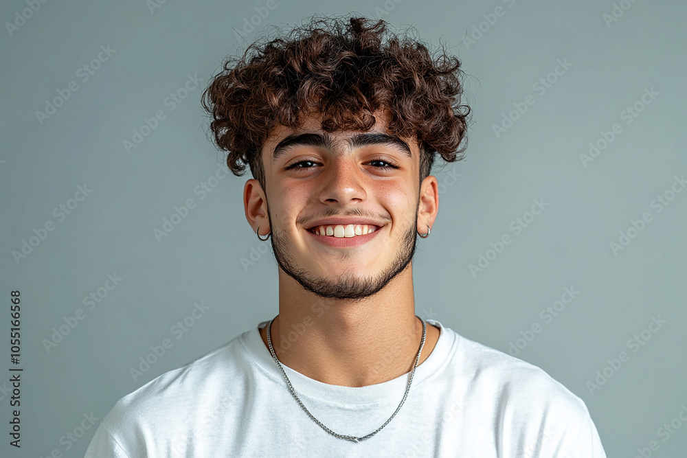 Portrait of smiling white cute teenage boy