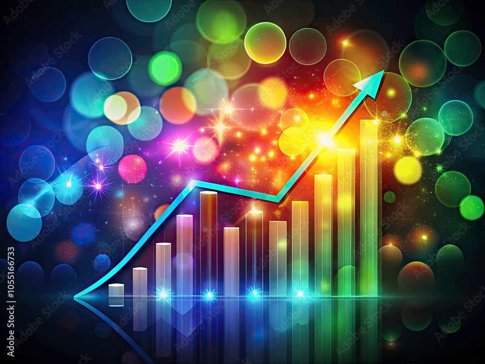 Glowing Line Graph Symbolizing Growth and Success with Bokeh Effect on Dark Background Glowing Line Graph Symbolizing Growth and Success with Bokeh Effect on Dark Background