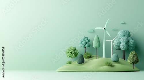 Renewable energy transition, global effort, carbon reduction, 3D illustration
