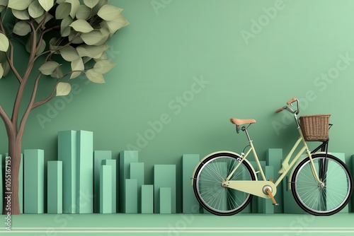 Sustainable transportation, bike-sharing system, green city, 3D illustration