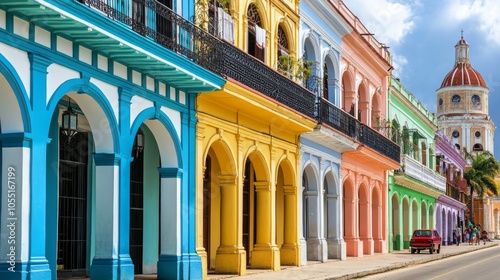 Vibrant Historic Buildings in a Colorful Street Scene