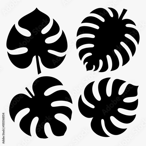 ICON SHEET MONSTERA LEAF SILHOUETTE VECTOR BLACK 