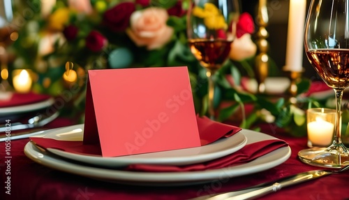 A red card is placed on the banquet table.