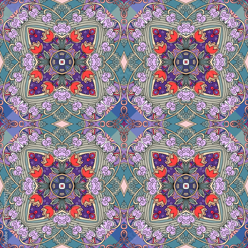 Beautiful seamless floral vintage pattern with tulips flowers and lilies of t...