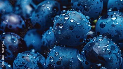 Close-up of Fresh Blue Grapes with Dew Drops