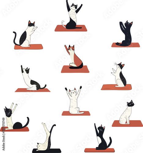 Cats Practicing Yoga Poses Illustration