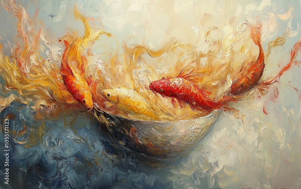 A vibrant painting depicting a fiery bowl with vivid flames against a dark background. A vibrant painting depicting a fiery bowl with vivid flames against a dark background.