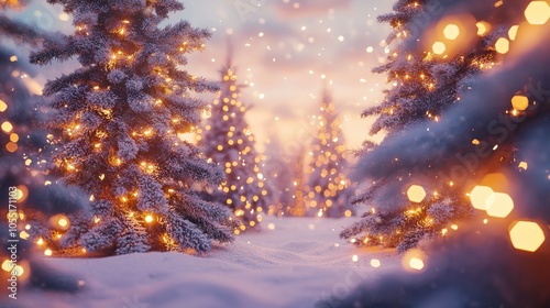 Christmas Gift Card with Snow-Covered Trees and Lights