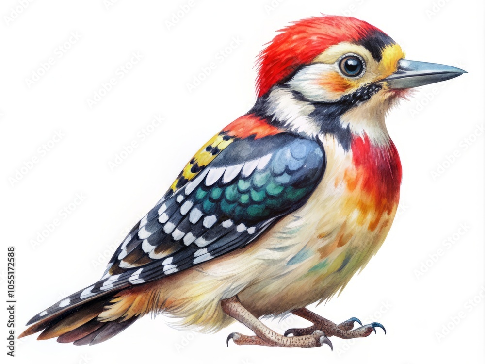 Fototapeta premium Cute Woodpecker Bird Watercolor Clipart on White Background, Adorable Avian Art, Nature Illustration, Wildlife Decor, Birdwatching Inspiration, Artistic Design, Eco-Friendly, Nature Lover Gift